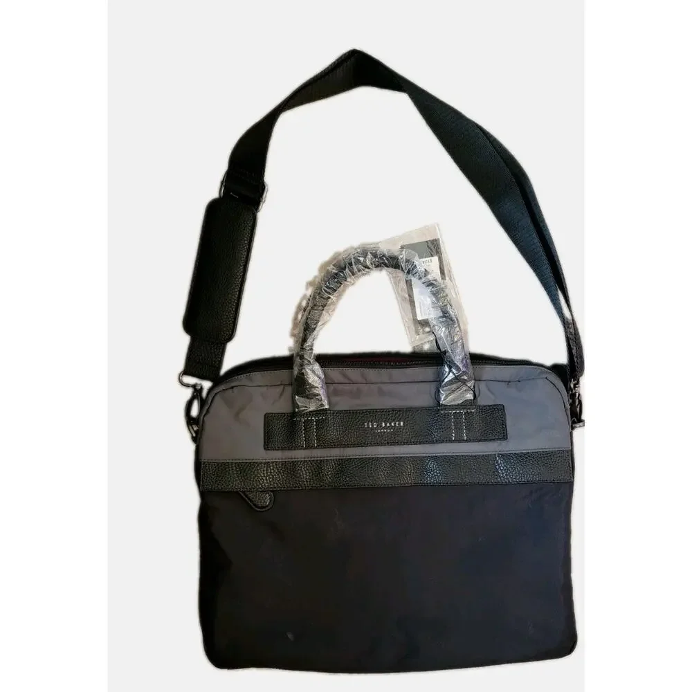 Ted Baker London Document Bag Nylon Satchel Crossbody Briefcase Black Strap NWT